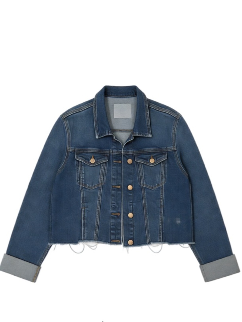 Kensie Dark Blue Cropped Denim Jacket with Raw Edge